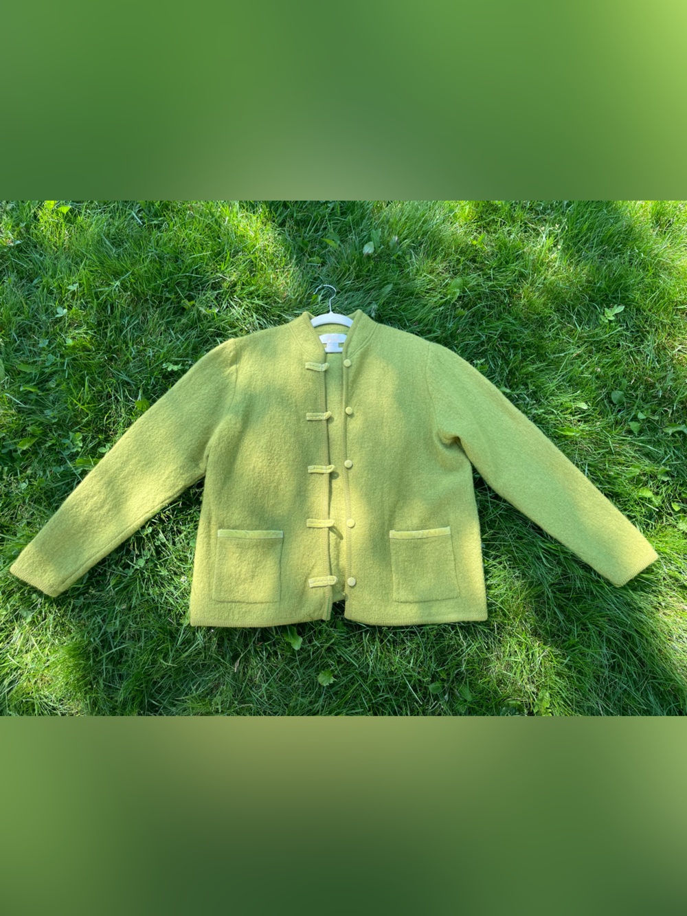 100% Wool Chartreuse Cardigan